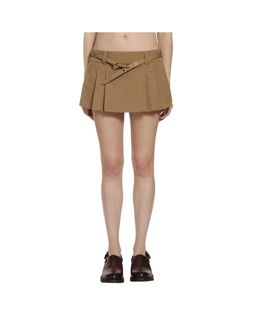 Miu Miu Natural Pleated Cotton Poplin Mini Skirt
