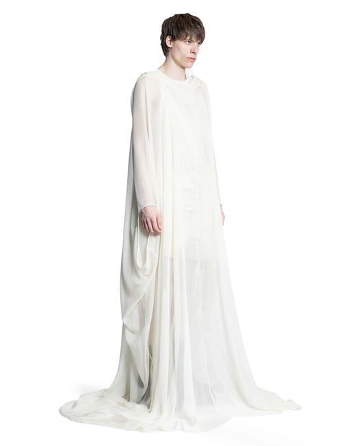 Rick Owens White Hollywood Hooded Kaftan for men