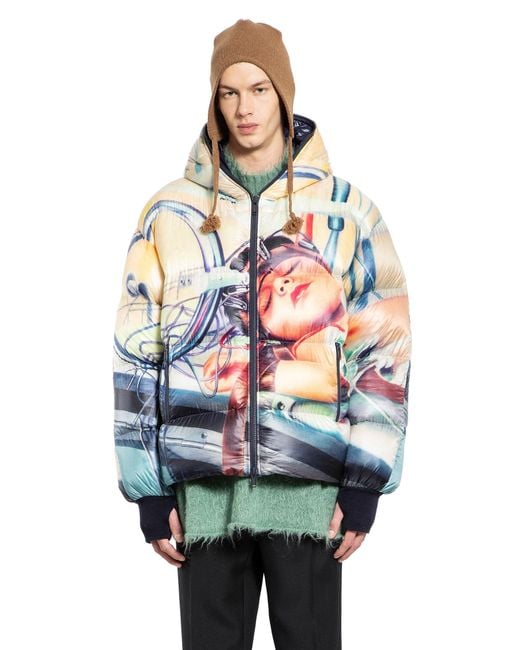 Undercover Red Printed Hooded Down Jacket for men