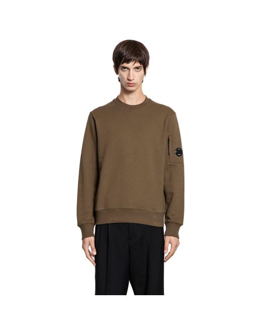 C P Company Brown Diagonal Raised Fleece Lens Sweatshirt for men