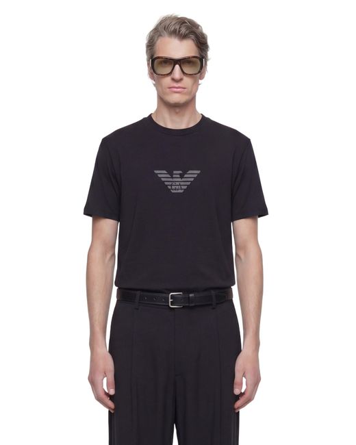 Emporio Armani Black Pima-Jersey Logo T-Shirt for men