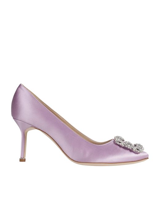 Manolo Blahnik Purple Hangisi 70 Satin Jewel Buckle Pumps