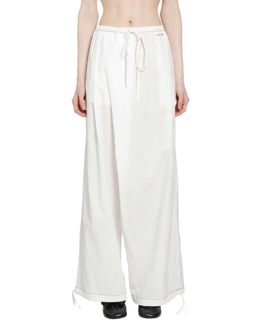Marni White Cotton Poplin Drawstring Trousers