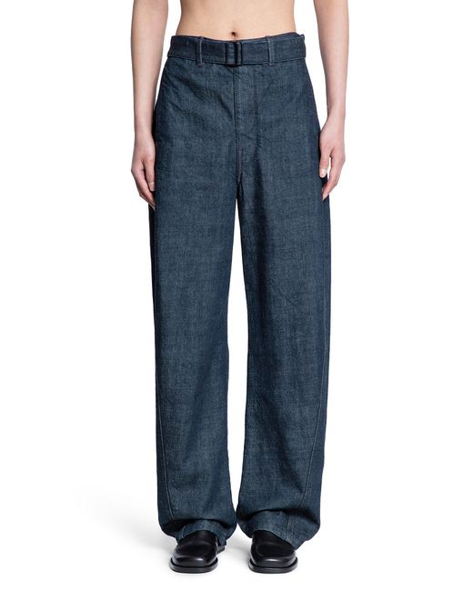 Lemaire Blue Denim Wide-Leg Twisted Belted Pants for men