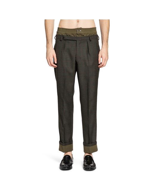 Prada Gray Check Wool Trousers for men