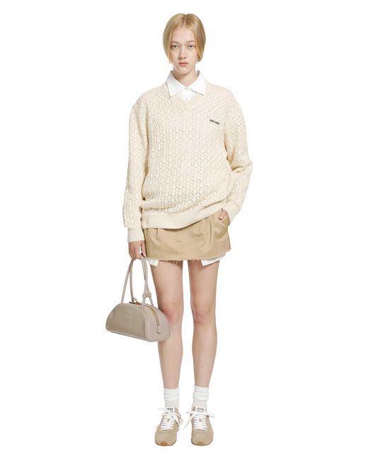 Miu Miu Natural Cotton V-Neck Sweater