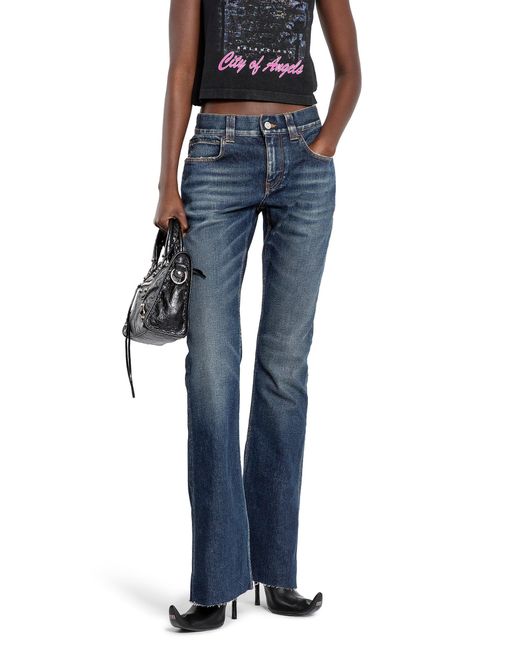 Balenciaga Blue Slim Fit Bootcut Pants In Cotton Denim