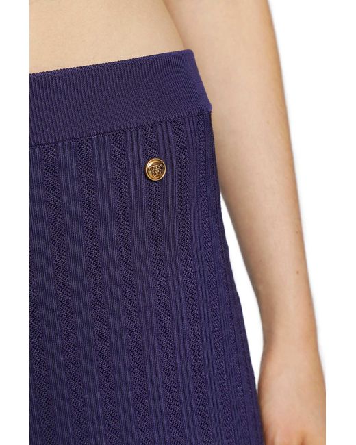 Versace Blue Stretch Viscose Mesh Knit Midi Skirt