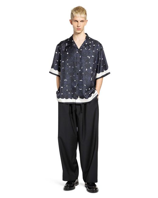 Givenchy Blue Rose Print Silk Bowling Shirt for men