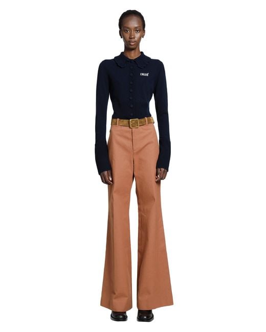 Chloé Blue Logo Embroidered Wool Cardigna