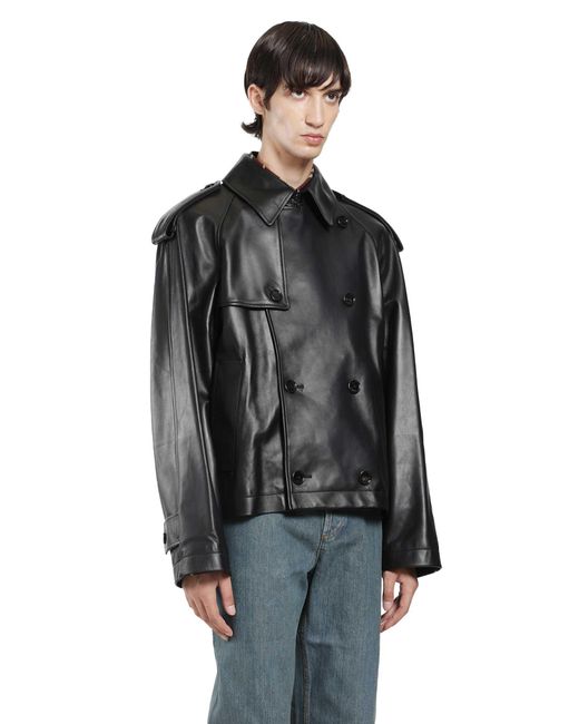 Burberry Black Cropped Leather Leadenham Trench Coat for men