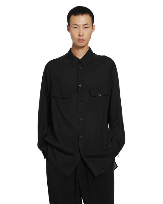 Yohji Yamamoto Black Chest Panel Pocket Blouse for men
