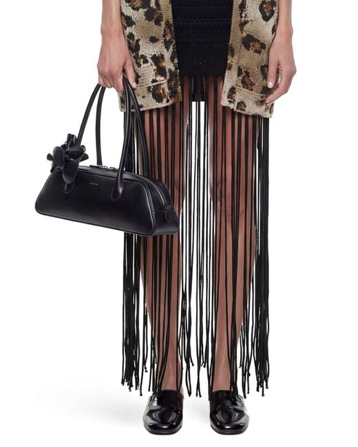 Laneus Black Fringed Crochet Knit Skirt