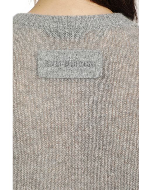 Balenciaga Gray Cropped Crewneck Sweater