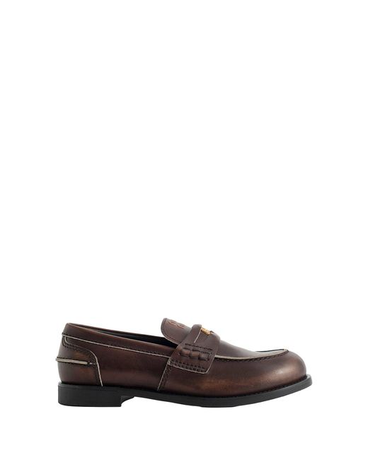 Miu Miu Brown Leather Distressed Penny Loafers