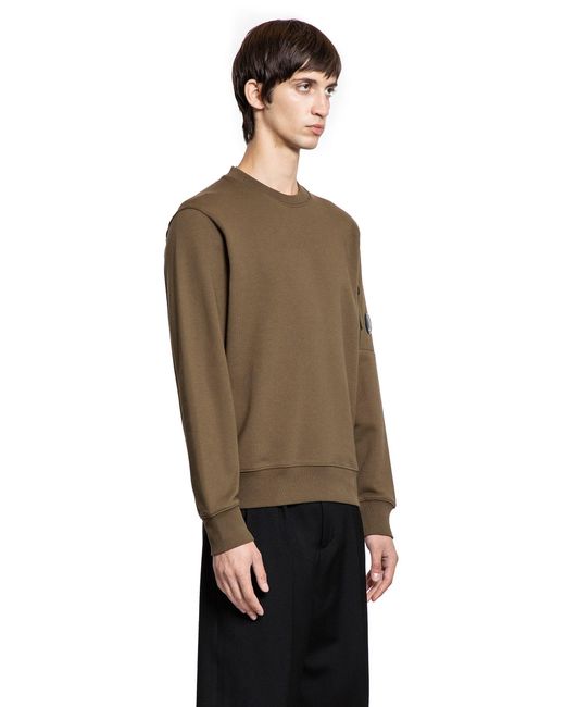 C P Company Brown Diagonal Raised Fleece Lens Sweatshirt for men