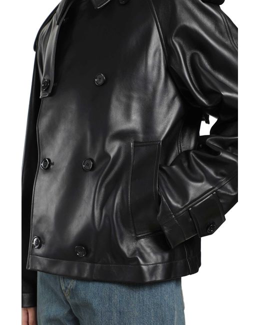 Burberry Black Cropped Leather Leadenham Trench Coat for men