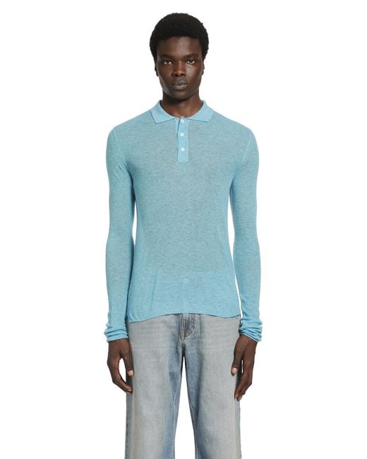 ERL Blue Overdyed Heather Knit Polo for men