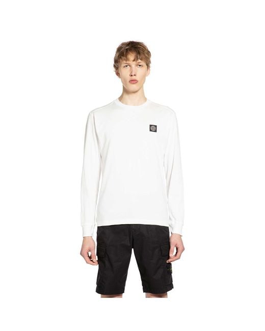 Stone Island White 2100031 60/2 Long Sleeve T-Shirt for men