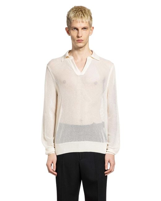Tom Ford White Semi-Sheer Long Sleeve Polo Shirt for men