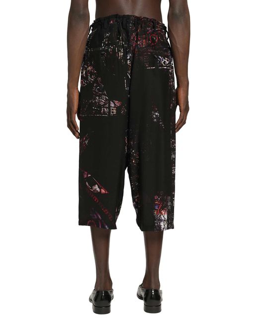 Yohji Yamamoto Black Stained Glass Printed Bermuda Pants for men