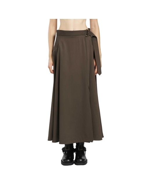 Burberry Brown Wool Twill Midi Skirt