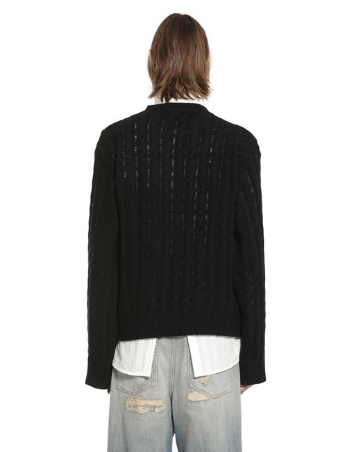 Ann Demeulemeester Black Tristan Cable Knit Ladder Stich Crewneck Sweater for men