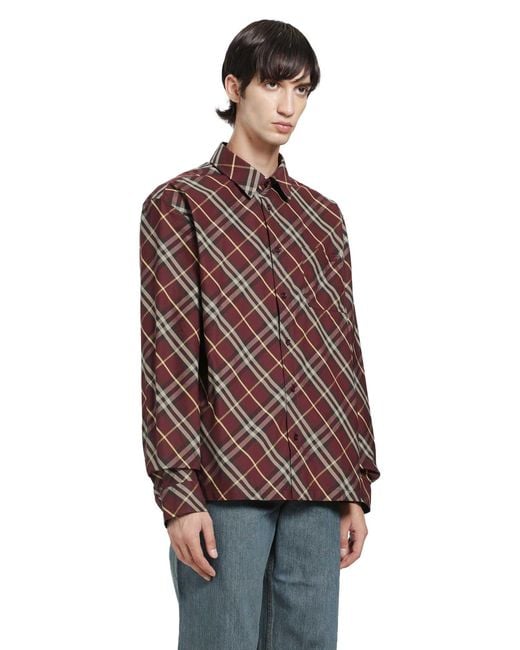Burberry Red Classic Fit Check Cotton Shirt for men