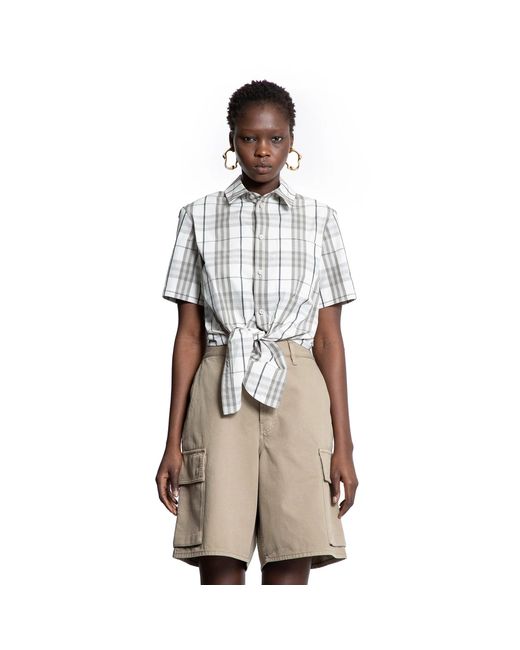 Burberry Natural Cropped Check Cotton Short Sleeve Shirt