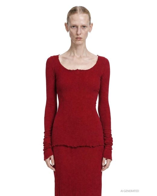 Marc Le Bihan Red Stretch Long Sleeve Corset Top