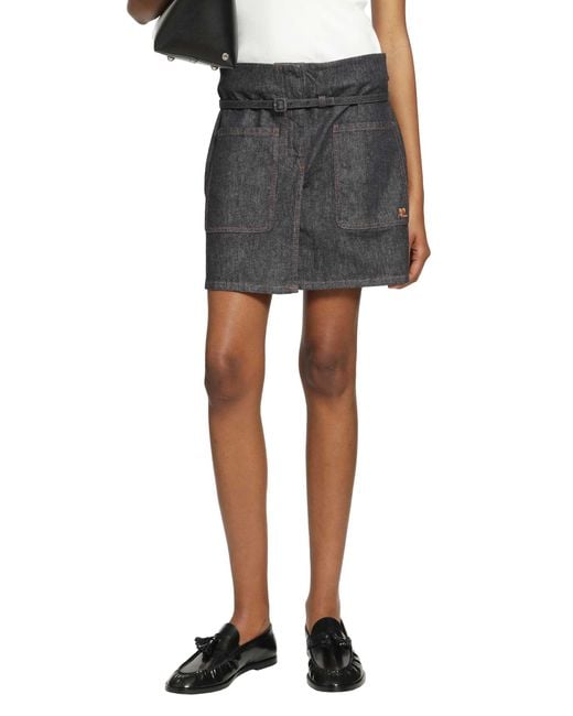 Courreges Black Two Pockets Denim Skirt