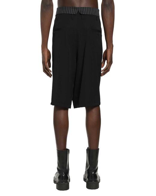 Yohji Yamamoto Black Wool Gabardine Thai Shorts for men