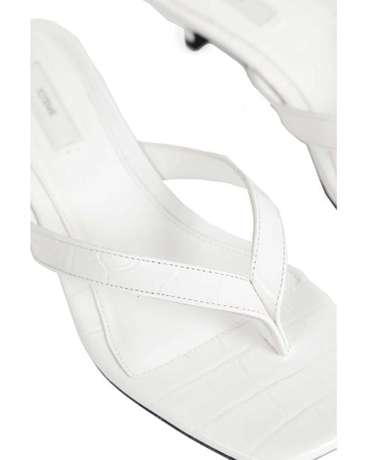 Totême White Croco-Embossed Heeled Flip Flops