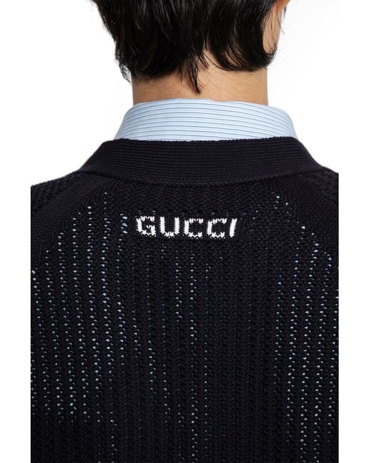 Gucci Blue Cardigan In Cotone A Rete for men