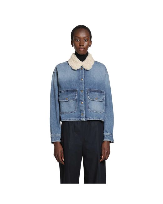 Moncler Blue Teddy Trim Denim Shirt Jacket