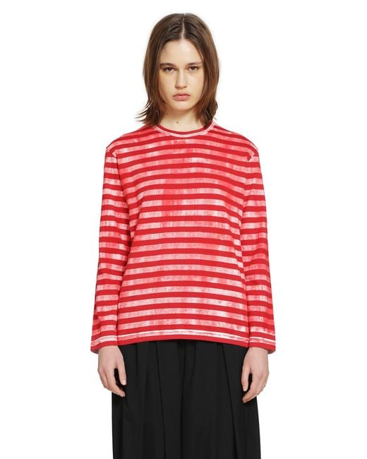 Comme des Garçons Red Striped Cotton Jersey Long Sleeve T-Shirt