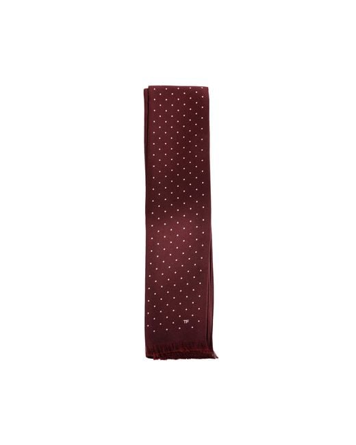 Tom Ford Red Micro Polkadot Silk Scarf for men