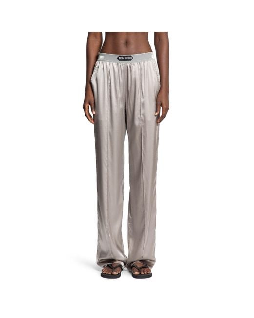 Tom Ford Gray Stretch Silk Satin Pj Pants