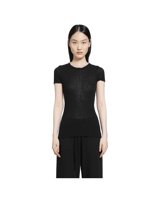 James Perse Black Cotton Cashmere Blend Ribbed Crewneck Tee
