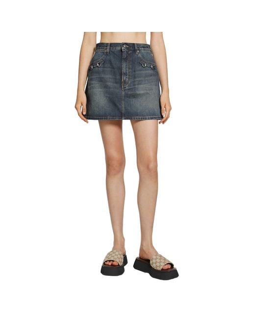 Gucci Blue Horsebit Denim Mini Skirt