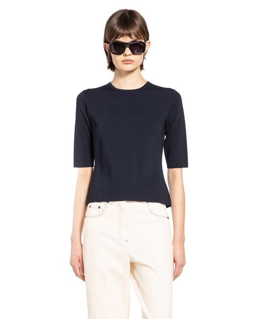 Max Mara Blue Viscose Nylon Short Sleeve Top