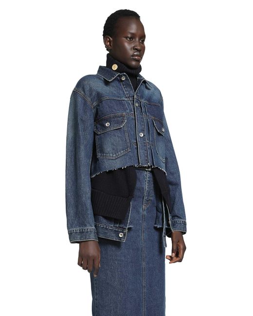 Sacai Blue Denim X Wool Knit Jacket