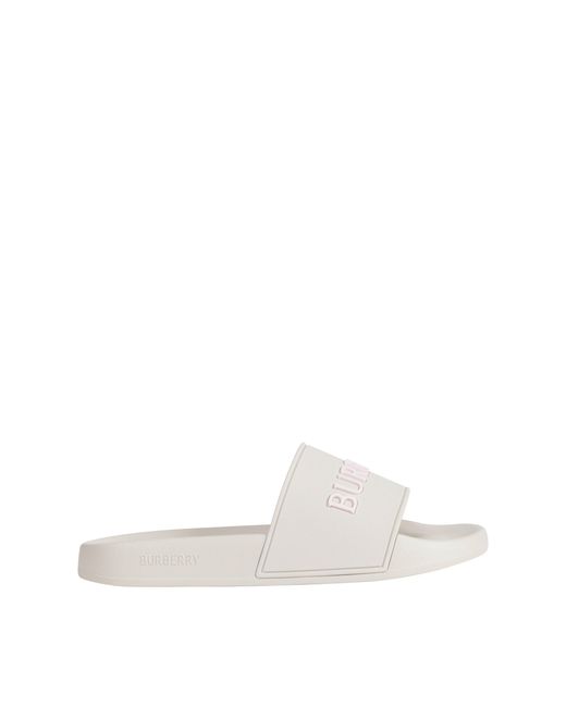 Burberry White Logo Slides