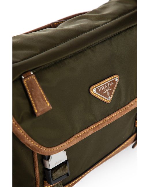 Prada Green Medium Re-Nylon And Suede Shoulder Bag for men