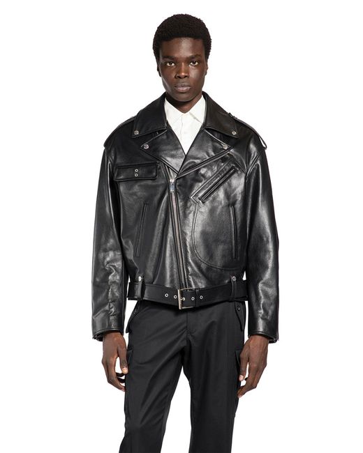 McQueen Black Leather Biker Jacket for men