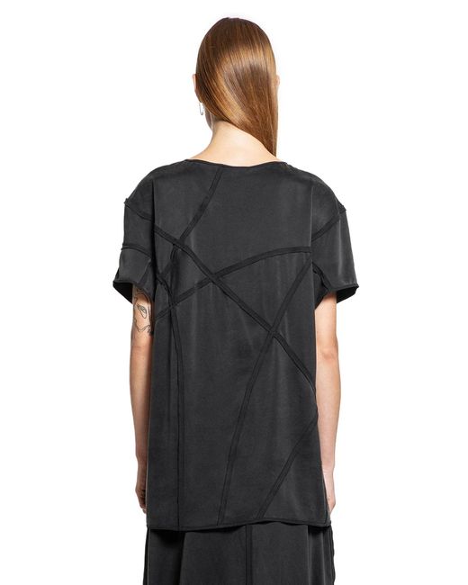 Yehuafan Black Overlock Silk Satin T-Shirt