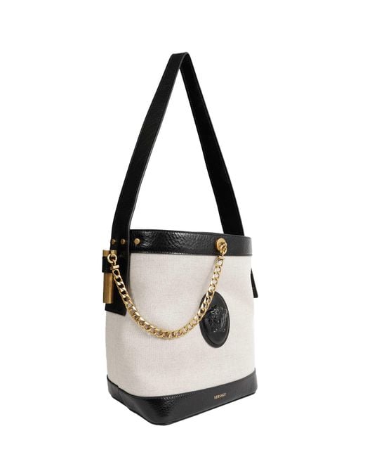 Versace Black Pivot Small Canvas Bucket Bag