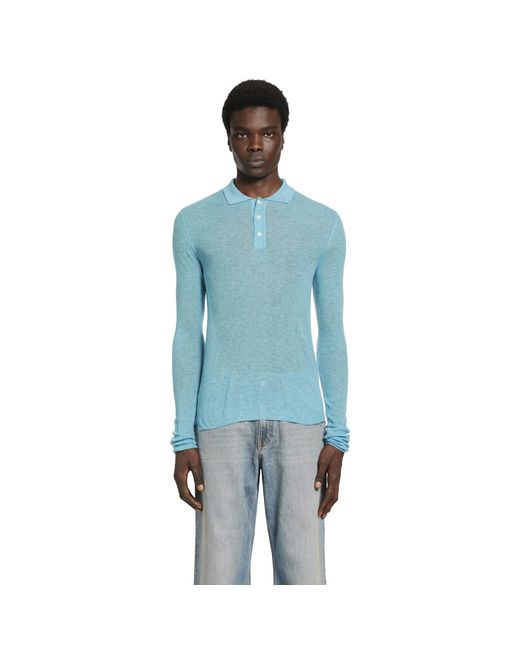 ERL Blue Overdyed Heather Knit Polo for men