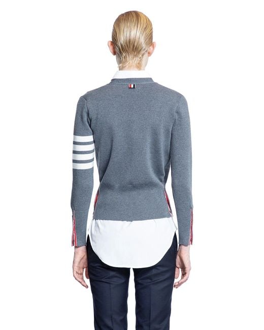 Thom Browne Blue Wool 4-Bar V-Neck Cardigan