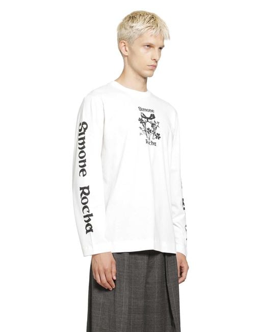 Simone Rocha White Coming Up Roses Print Long Sleeve Tee for men